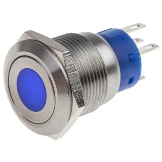 RS PRO Illuminated Latching Push Button Switch Panel Mount 19.2 mm Cutout SPDT Blue LED IP67 250V 5A 111-3899
