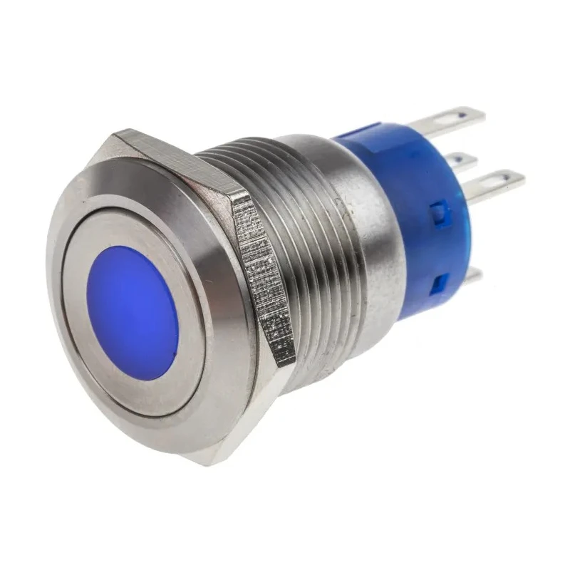 RS PRO Illuminated Latching Push Button Switch Panel Mount 19.2 mm Cutout SPDT Blue LED IP67 250V 5A 111-3899