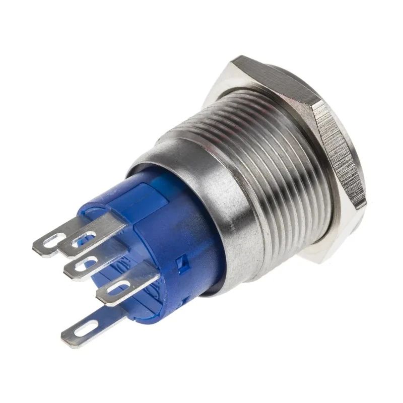 RS PRO Illuminated Latching Push Button Switch Panel Mount 19.2 mm Cutout SPDT Blue LED IP67 250V 5A 111-3899