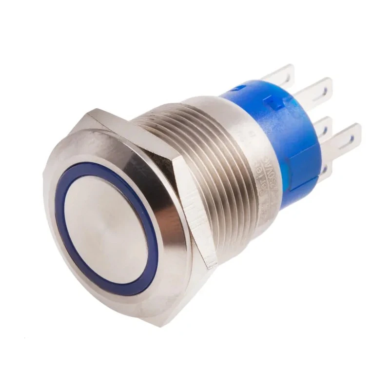 RS PRO Illuminated Momentary Push Button Switch Panel Mount 19.2 mm Cutout DPDT Blue LED IP67 250V 111-5786