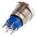 RS PRO Illuminated Momentary Push Button Switch Panel Mount 19.2 mm Cutout DPDT Blue LED IP67 250V 111-5786