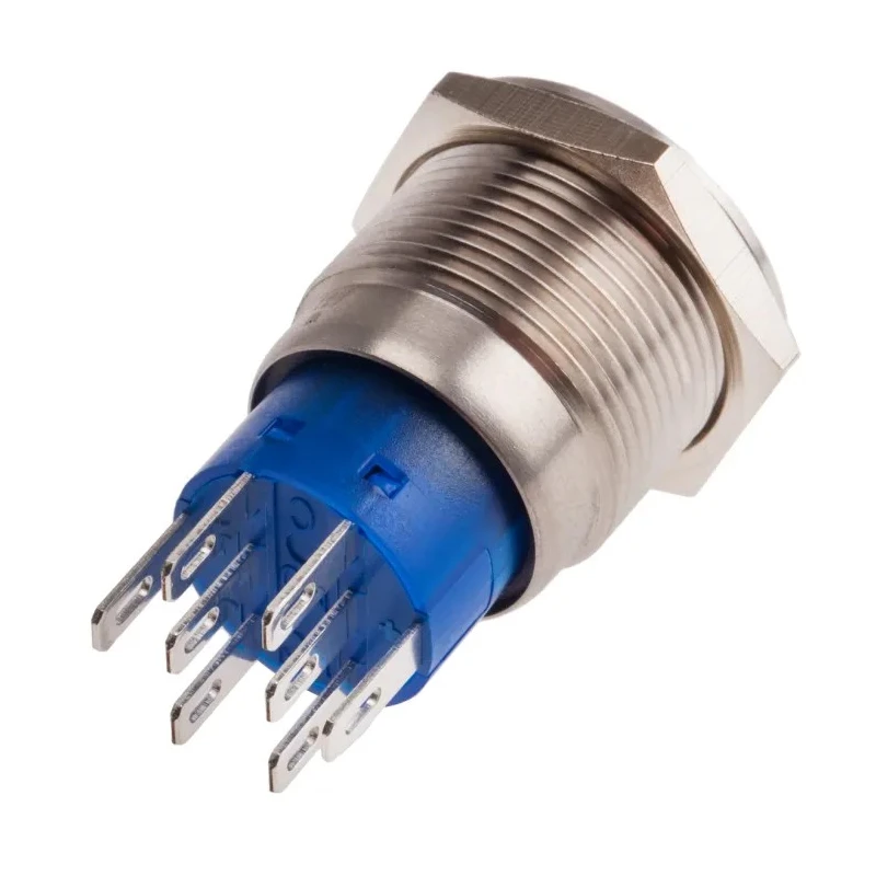 RS PRO Illuminated Momentary Push Button Switch Panel Mount 19.2 mm Cutout DPDT Blue LED IP67 250V 111-5786