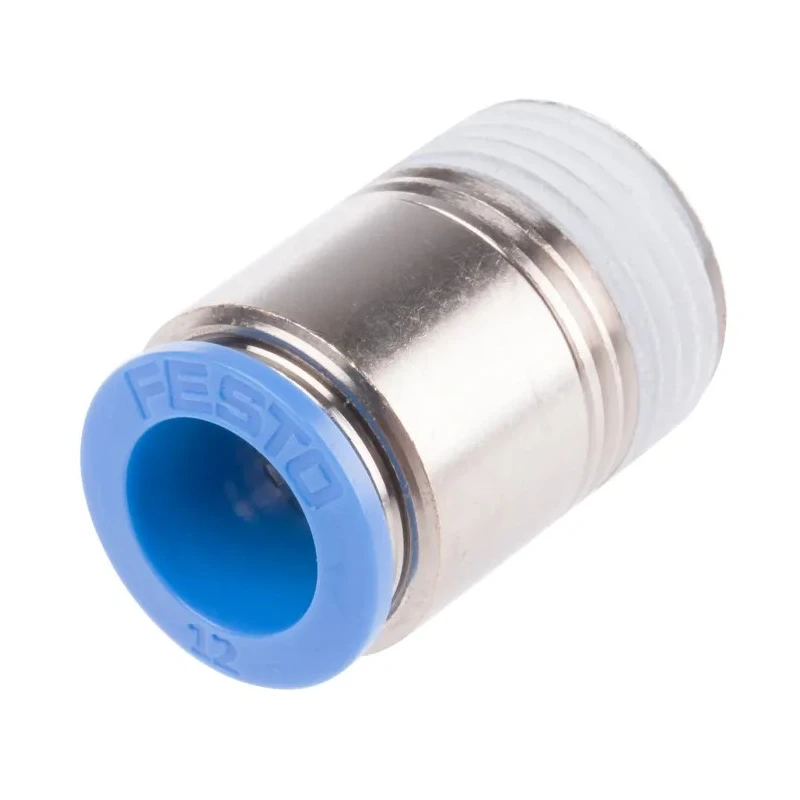 Festo Pneumatic Fitting QS Series Push-in Male Threaded-to-Tube 12mm Push, 1/2 in R Thread Nickel Plated Brass QS-1/2-12-I