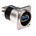 Neutrik USB 3.0 Feed Through Gender Changer with Nickel Plated Zinc Die-Cast Housing NAUSB3