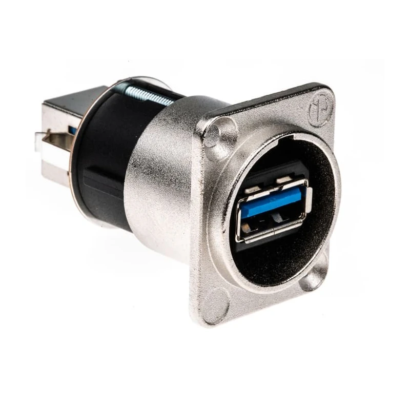 Neutrik USB 3.0 Feed Through Gender Changer with Nickel Plated Zinc Die-Cast Housing NAUSB3