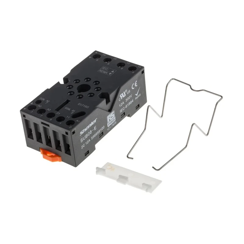 RS PRO 8 Way 300V DIN Rail Relay Socket, Screw Terminal, 12A Current, for Use with RS PRO RUB Relays 121-7839