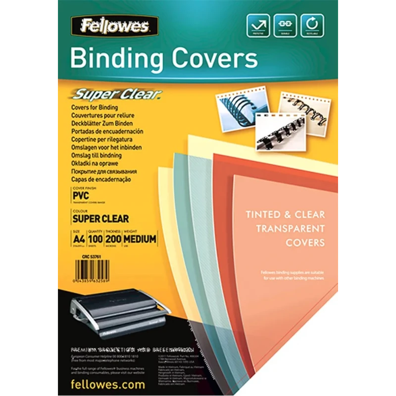 Fellowes Clear Transparent A4 Binding Cover PVC Material Compatible Paper Size A4 5376102