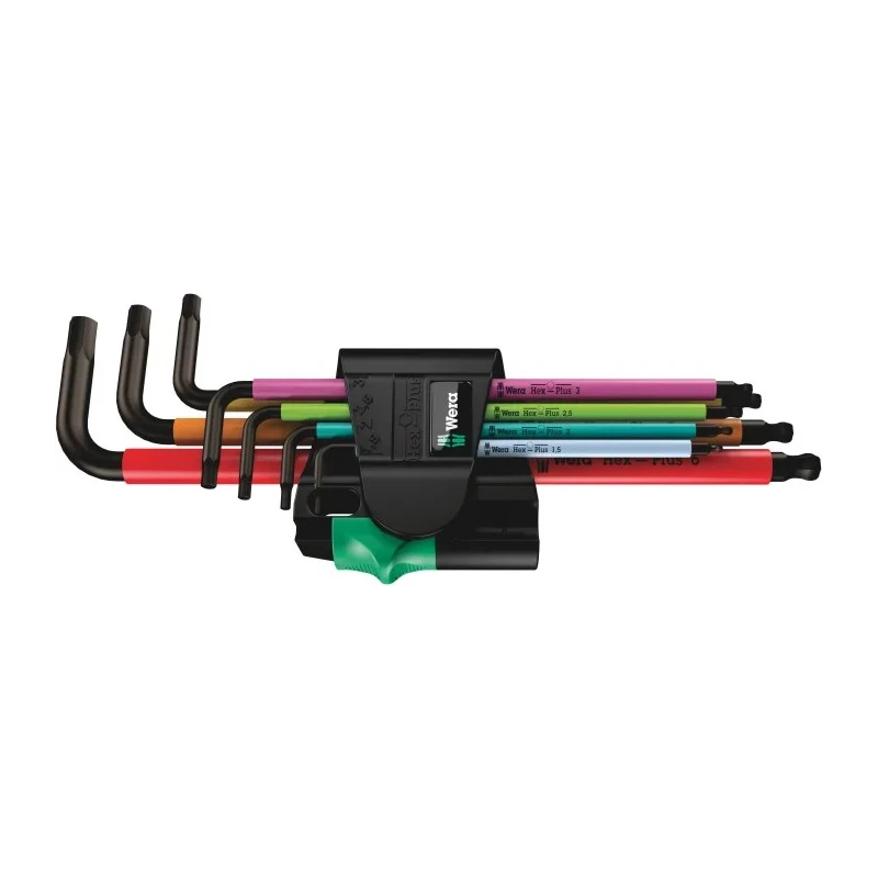 Wera 7 Piece L Metric Hex Key Set, Hex Size 1.5 to 6 mm, Thermoplastic Handles, Black Laser Finish 05022534001