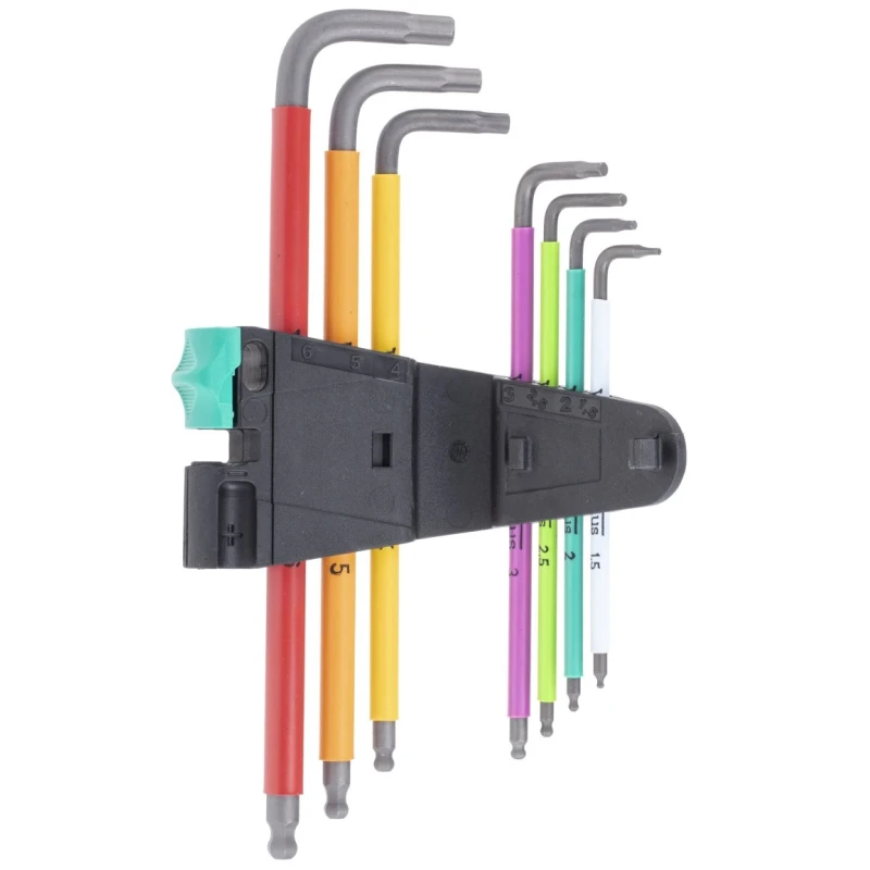 Wera 7 Piece L Metric Hex Key Set, Hex Size 1.5 to 6 mm, Thermoplastic Handles, Black Laser Finish 05022534001