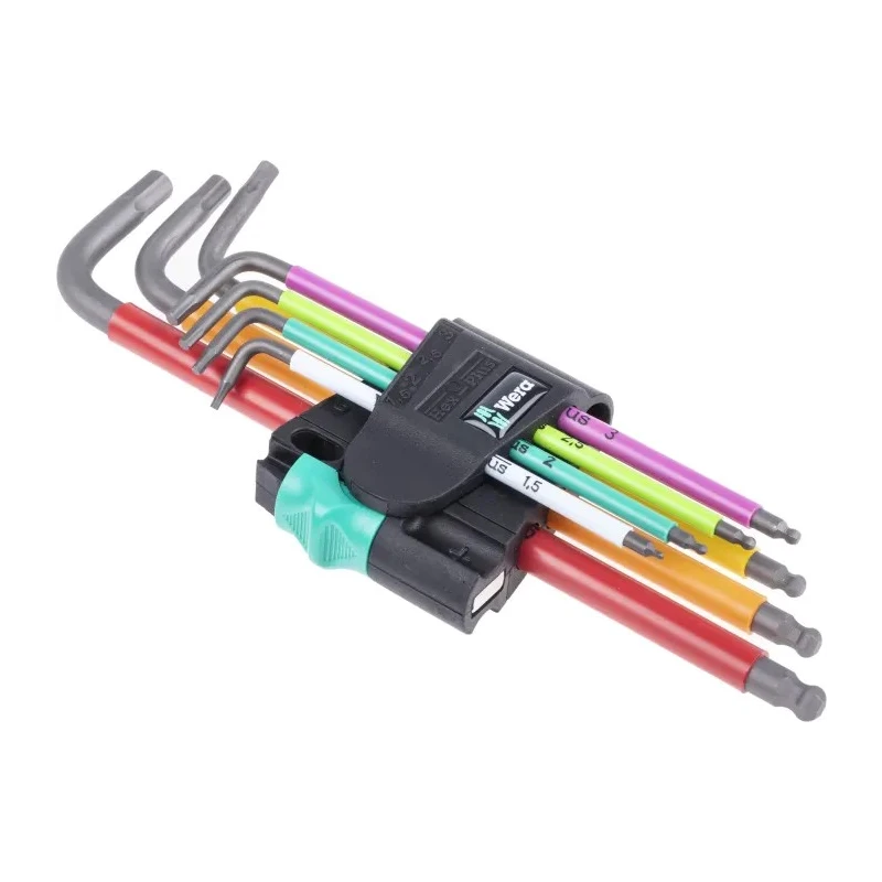 Wera 7 Piece L Metric Hex Key Set, Hex Size 1.5 to 6 mm, Thermoplastic Handles, Black Laser Finish 05022534001