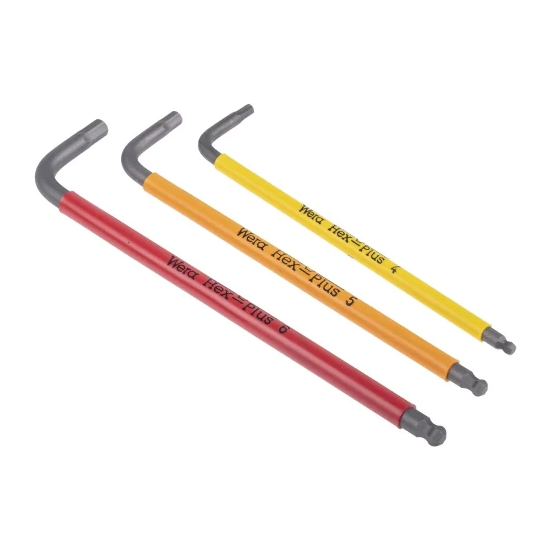Wera 7 Piece L Metric Hex Key Set, Hex Size 1.5 to 6 mm, Thermoplastic Handles, Black Laser Finish 05022534001