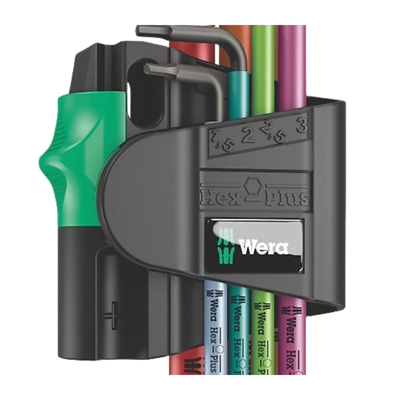 Wera 7 Piece L Metric Hex Key Set, Hex Size 1.5 to 6 mm, Thermoplastic Handles, Black Laser Finish 05022534001