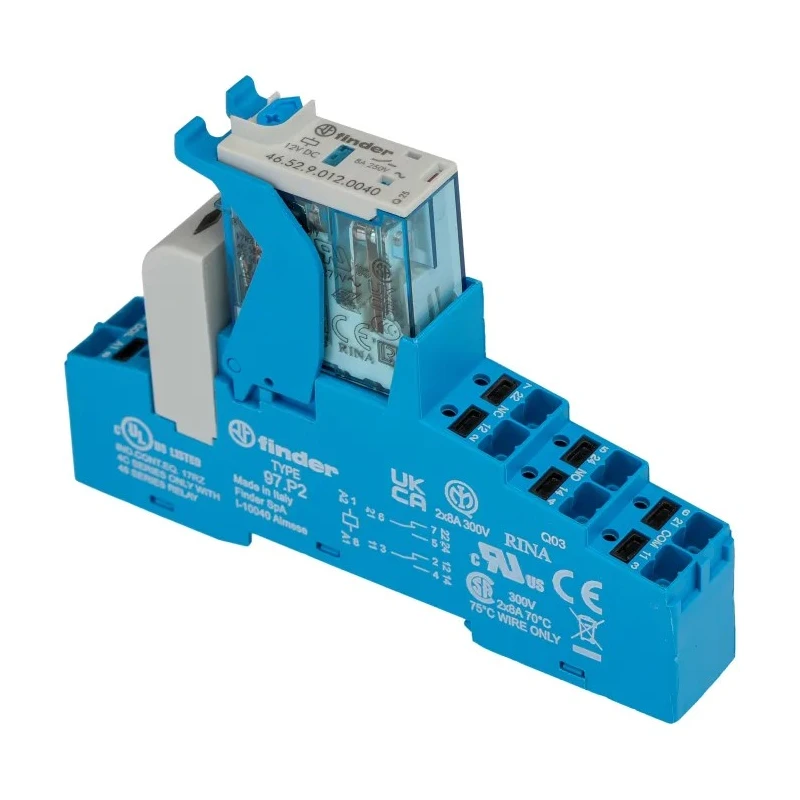 Finder 4C Series Interface Relay, DIN Rail Mount, 12V DC Coil, DPDT-2 CO Contacts, 8A Switching Current 4C.P2.9.012.0050SPA