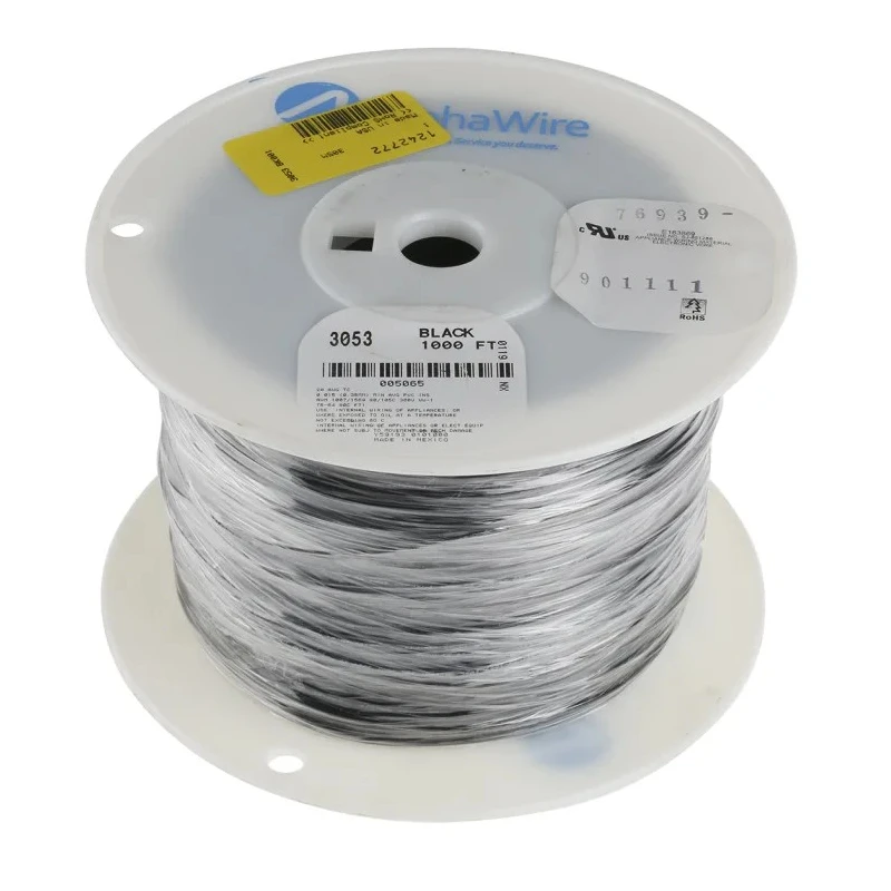 Alpha Wire Hookup Wire PVC Series Black, 20 AWG, 10/0.25 mm Core Strands, 305 m, 300V, Flame Retardant, UL 3053 BK001