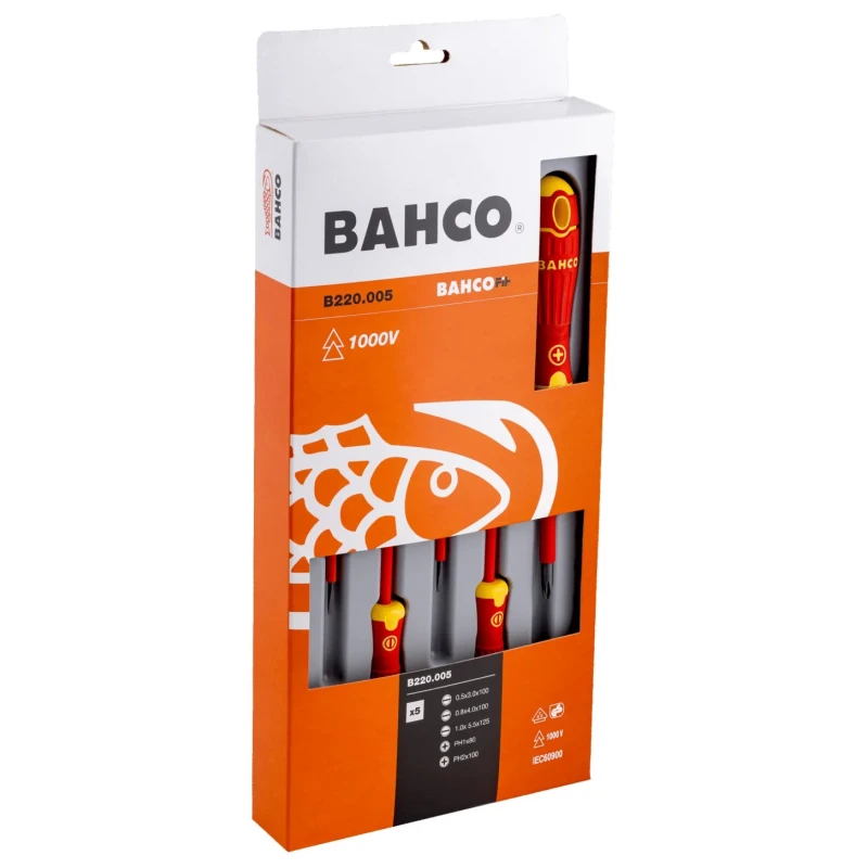 Bahco Phillips and Slotted Insulated Screwdriver Set 5-Piece, IEC 60900, VDE Approved, 1000 V, B220.005