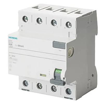 Siemens 5SV3 Series Residual Current Circuit Breaker 25A 4-Pole 300mA Type A 0.8kA 400V AC 5SV3642-6KL