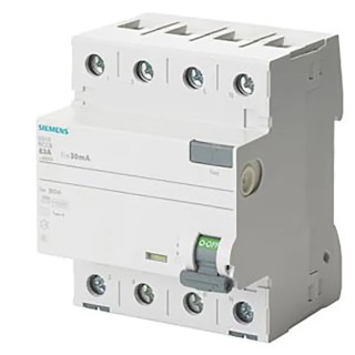 Siemens Residual Current Circuit Breaker 40A 4-Pole 30mA Type A 0.8kA 400V AC 5SV3344-6KK01