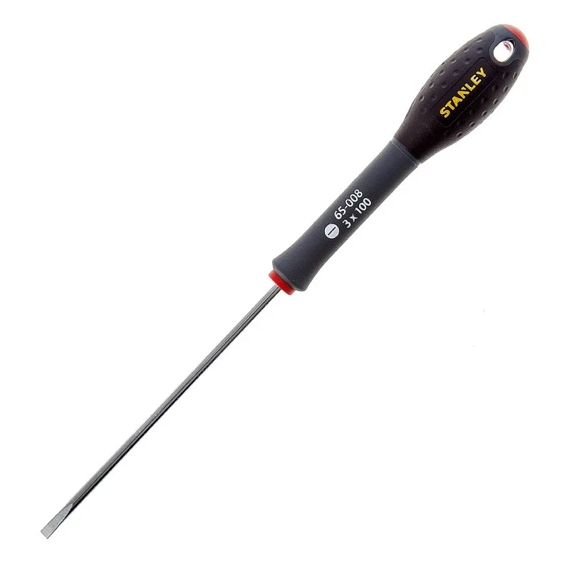 Stanley Standard Slotted Screwdriver with 100 mm Steel Blade, Soft Grip Handle 0-65-008