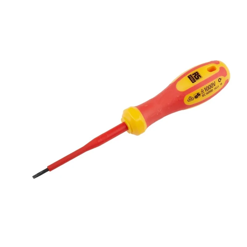RS PRO Insulated Slotted Screwdriver 75 mm Blade VDE/1000V Approved Plastic Handle Molybdenum Chrome Vanadium Steel 125-3078