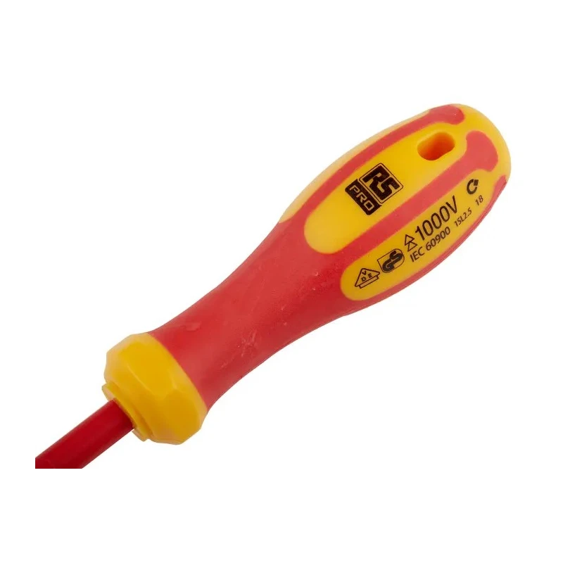RS PRO Insulated Slotted Screwdriver 75 mm Blade VDE/1000V Approved Plastic Handle Molybdenum Chrome Vanadium Steel 125-3078