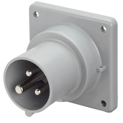 Scame Optima IP44 Yellow Panel Mount 2P+PE Straight Industrial Power Connector 16A 110V IP44