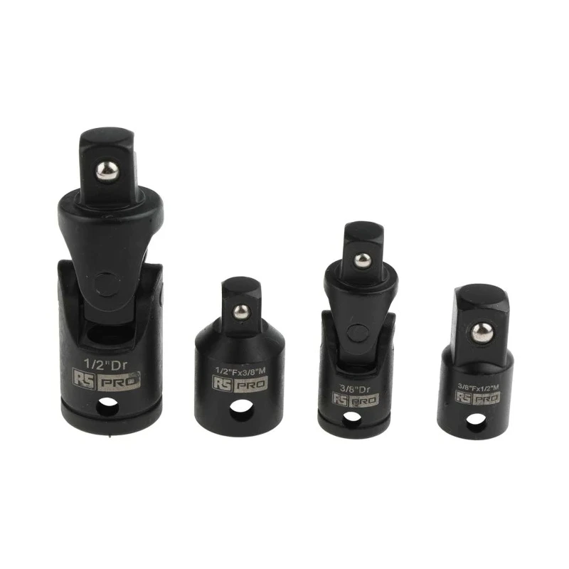 RS PRO 7-Piece 1/4 Inch Square Drive Impact Tool Adapter Set Chrome Vanadium Steel Blackened Finish 125-0933