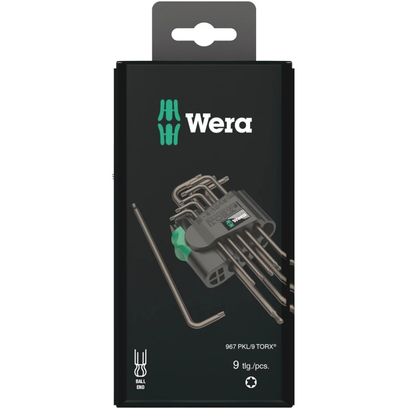 Wera 9-Piece Torx Key Set L Shape Long Arm Black Laser Finish 05073598001