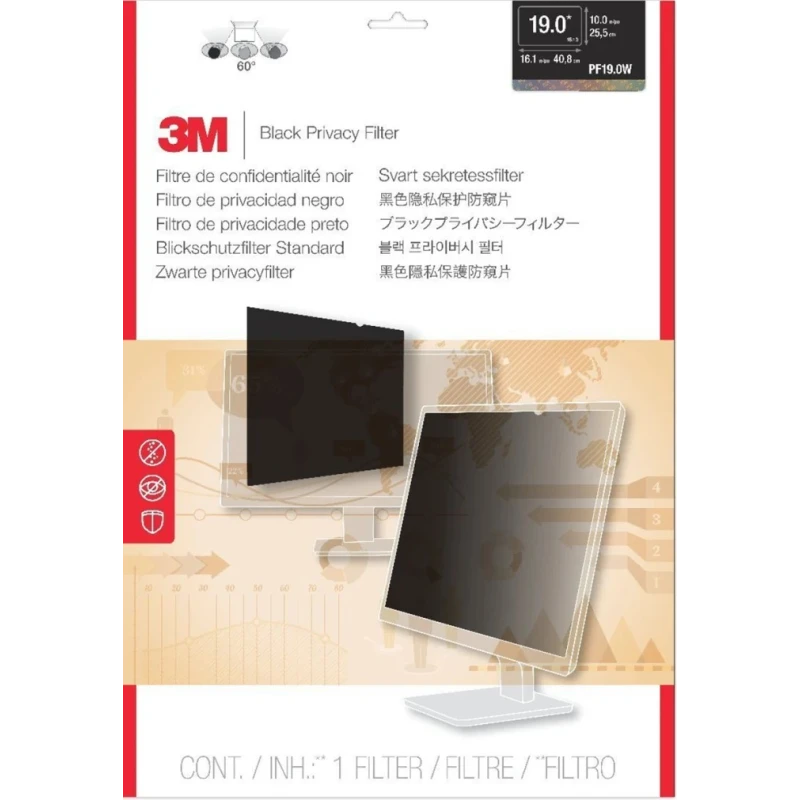 3M 19inch Black Matte Finish Touch Screen Compatible Privacy Screen PF19.0W