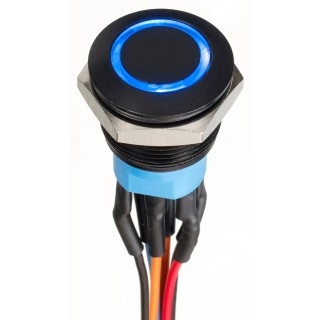 Apem AV Series Illuminated Push Button Switch Momentary Panel 19.2 mm Cutout DPDT Blue LED IP67 30 V dc AV9122F1020870K