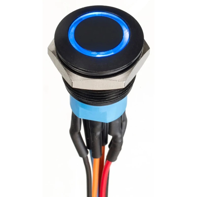 Apem AV Series Illuminated Push Button Switch Momentary Panel 19.2 mm Cutout DPDT Blue LED IP67 30 V dc AV9122F1020870K