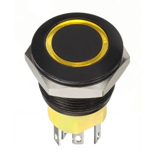 Apem AV Series Illuminated Momentary Push Button Switch, Panel Mount, 19.2 mm Cutout, DPST, Yellow LED AV950220000870K