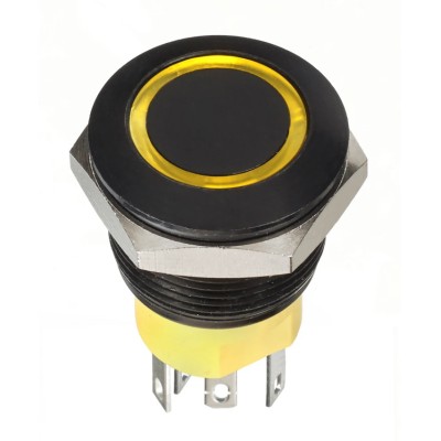 Apem AV Series Illuminated Momentary Push Button Switch, Panel Mount, 19.2 mm Cutout, DPST, Yellow LED AV950220000870K