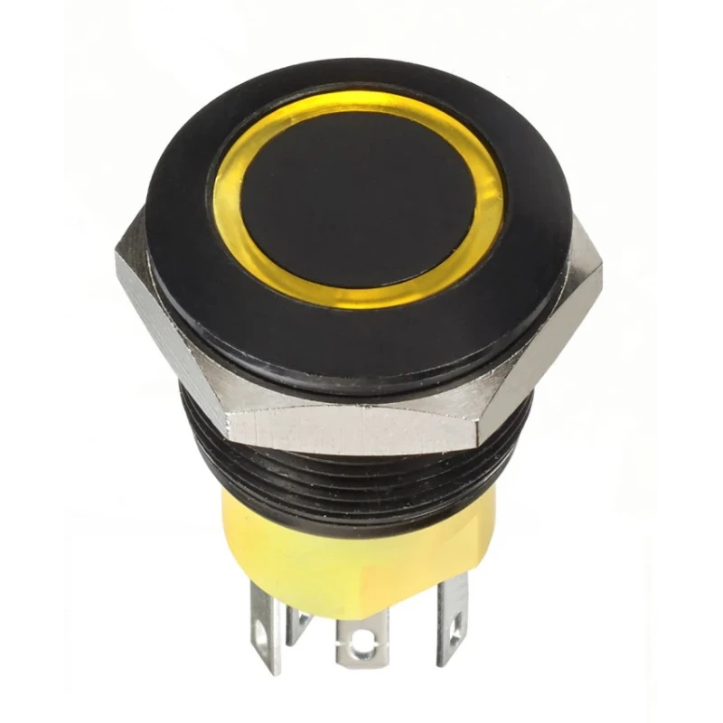Apem AV Series Illuminated Momentary Push Button Switch, Panel Mount, 19.2 mm Cutout, DPST, Yellow LED AV950220000870K
