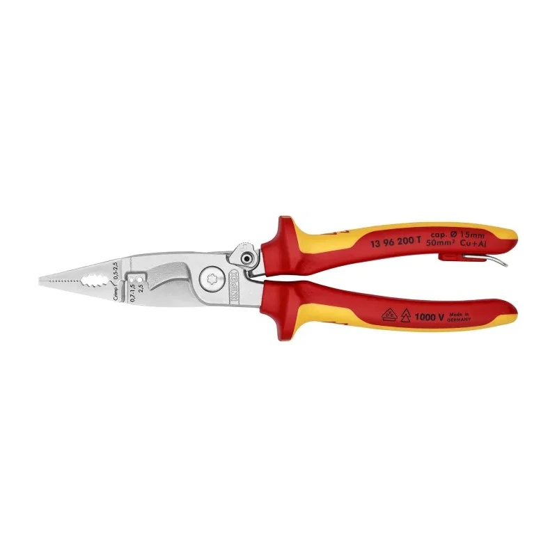 Knipex 1-Piece Combination Plier, 200mm Overall Length, Insulated Comfort Grip Handle, VDE/1000V Approved 13 96 200 T