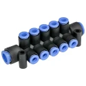 SMC 10 Outlet Pneumatic Manifold Fitting Polybutylene Terephthalate 1 MPa Operating Pressure KM11-06-10-10