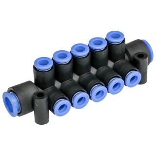 SMC 10 Outlet Pneumatic Manifold Fitting Polybutylene Terephthalate 1 MPa Operating Pressure KM11-06-10-10