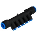 SMC 10 Outlet Pneumatic Manifold Fitting Polybutylene Terephthalate 1 MPa Operating Pressure KM11-06-10-10