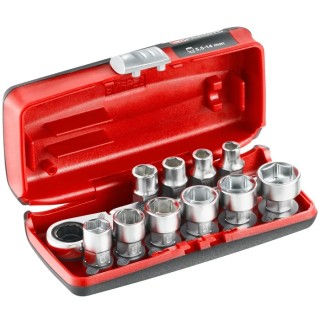 Facom 11-Piece 1/4 in Hexagon Socket Set Chrome Vanadium Steel Bright Chrome Finish RXPICOPB