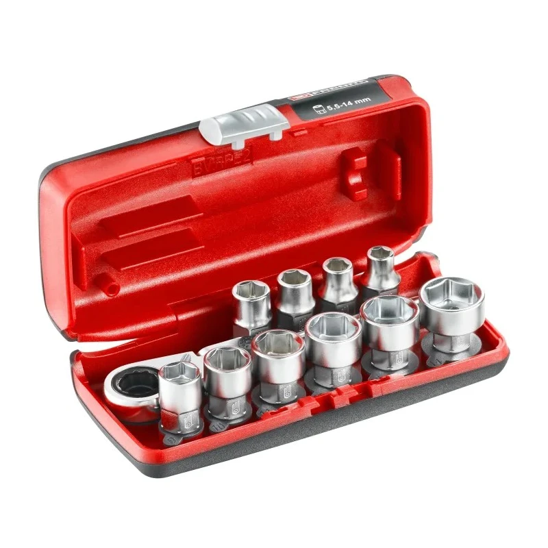 Facom 11-Piece 1/4 in Hexagon Socket Set Chrome Vanadium Steel Bright Chrome Finish RXPICOPB