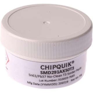 CHIPQUIK Solder Paste, 50 g Jar Sn63/Pb37 No Clean 90.25% Metal SMD291AX50T3