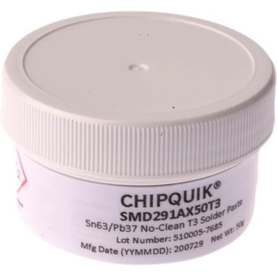 CHIPQUIK Solder Paste, 50 g Jar Sn63/Pb37 No Clean 90.25% Metal SMD291AX50T3