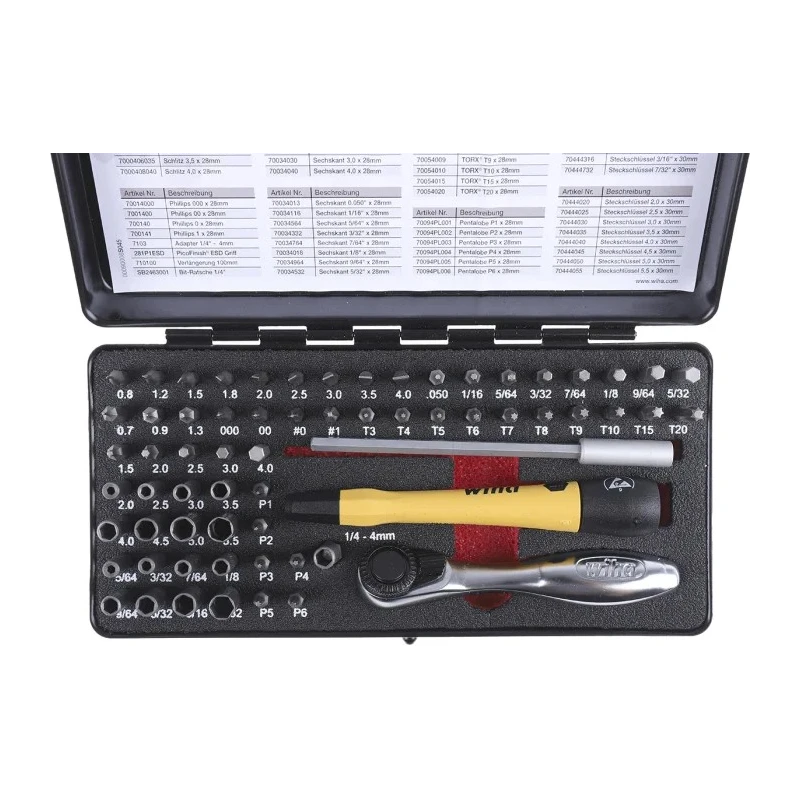 Wiha Mixed Bit Set Hex Torx Phillips Slotted Screwdriver Bit Set 65 Pieces 39971
