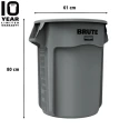Rubbermaid Commercial Products Polyethylene Waste Bin 167L Grey FG264360GRAY