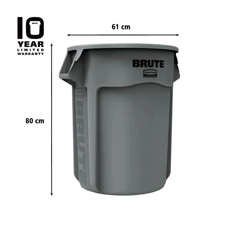 Rubbermaid Commercial Products Polyethylene Waste Bin 167L Grey FG264360GRAY