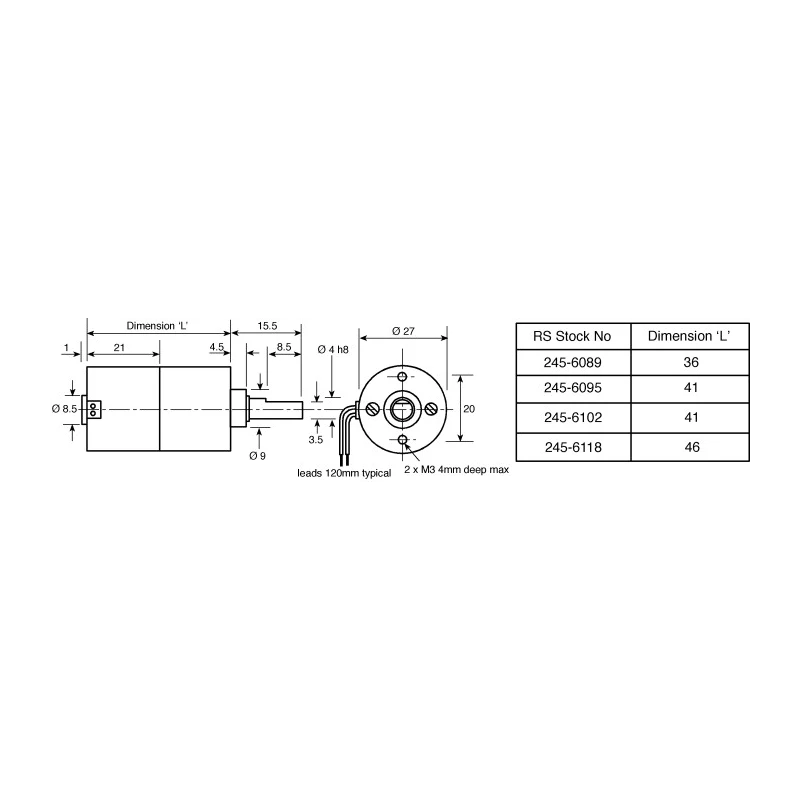 RS PRO 12V DC Geared Motor 3.8 Ncm Torque 40 RPM 4 mm Shaft Diameter 1271-12-43