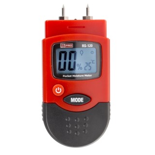 RS PRO Digital Moisture Meter RS-120, ±0.2 %, ±2 % Accuracy, Battery-Powered, 0.2 to 2 % Moisture Content, China