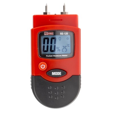 RS PRO Digital Moisture Meter RS-120, ±0.2 %, ±2 % Accuracy, Battery-Powered, 0.2 to 2 % Moisture Content, China