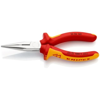 Knipex Long Nose Plier, 160mm Overall Length, 50mm Jaw, Vanadium Electric Steel Chrome Finish VDE/1000V Approved 25 06 160