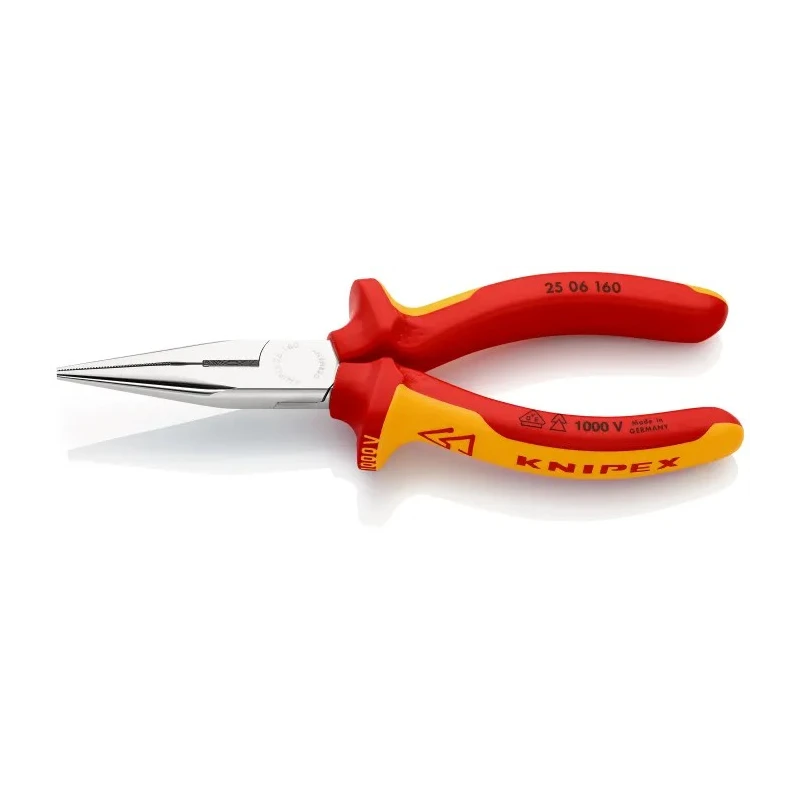 Knipex Long Nose Plier, 160mm Overall Length, 50mm Jaw, Vanadium Electric Steel Chrome Finish VDE/1000V Approved 25 06 160