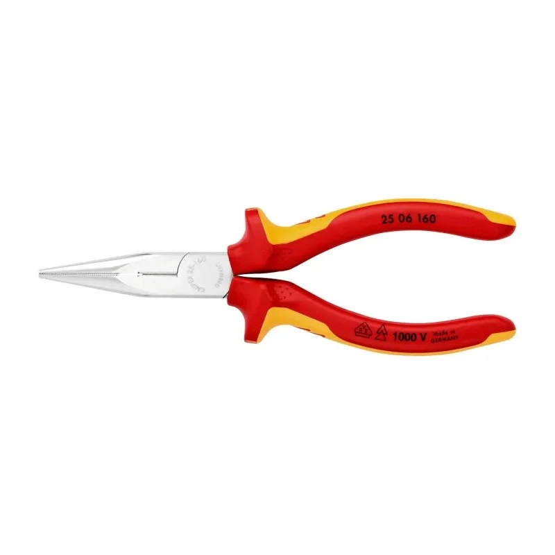 Knipex Long Nose Plier, 160mm Overall Length, 50mm Jaw, Vanadium Electric Steel Chrome Finish VDE/1000V Approved 25 06 160